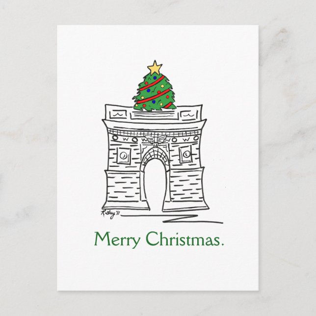 Merry Christmas Tree NYC Washington Square Arch Holiday Postcard (Front)