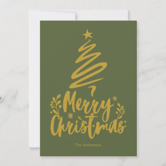 Merry Christmas Tree Olive Green Christmas Card