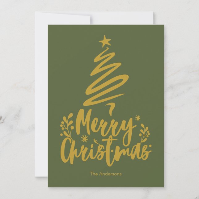 Merry Christmas Tree Olive Green Christmas Card (Front)