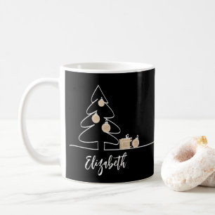 Merry Christmas Tree on Black Coffee Mug