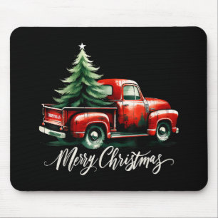 Merry Christmas Tree On Red Truck Vintage Family M Mouse Pad