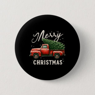 Merry Christmas Tree On Red Truck Wagon Vintage Xm 6 Cm Round Badge