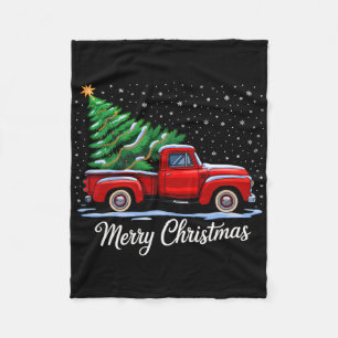 Merry Christmas Tree On Red Truck Wagon Xmas Costu Fleece Blanket