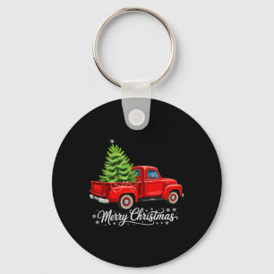 Merry Christmas Tree On Red Truck Wagon Xmas Costu Key Ring