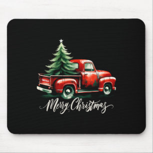 Merry Christmas Tree On Red Truck Wagon Xmas Vacat Mouse Pad
