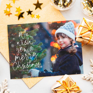 Merry Christmas tree one photo cute type red Holiday Card