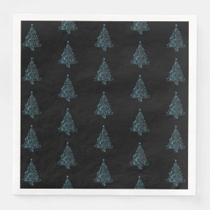 Merry Christmas Tree Pattern Blue Black Elegant Napkin