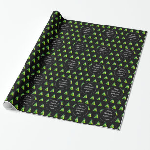 Merry Christmas Tree Pattern Elegant Black Green Wrapping Paper