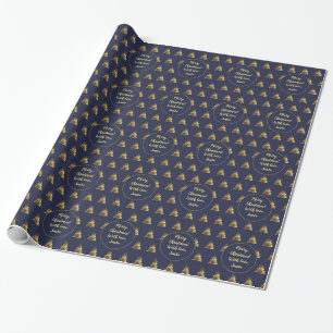 Merry Christmas Tree Pattern Elegant Dark Blue Wrapping Paper