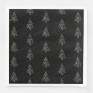 Merry Christmas Tree Pattern Green Black Elegant Napkin