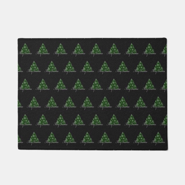 Merry Christmas Tree Pattern Holiday Green Doormat (Front)