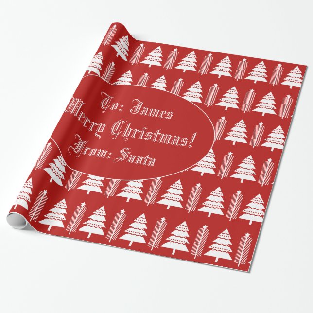 Merry Christmas Tree Pattern Modern Red and White Wrapping Paper (Unrolled)