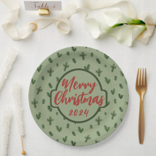 merry christmas tree pattern paper plate