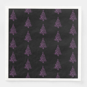 Merry Christmas Tree Pattern Pink Black Elegant Napkin