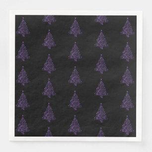 Merry Christmas Tree Pattern Purple Black Elegant Napkin