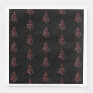 Merry Christmas Tree Pattern Red Black Elegant Napkin