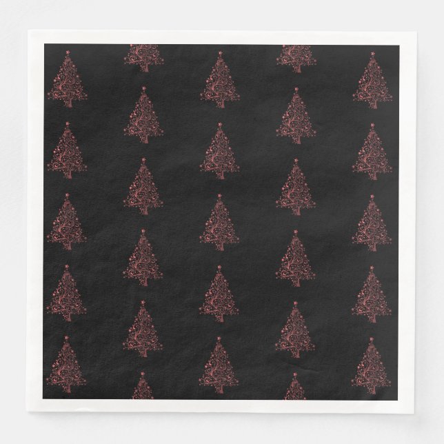 Merry Christmas Tree Pattern Red Black Elegant Napkin (Front)