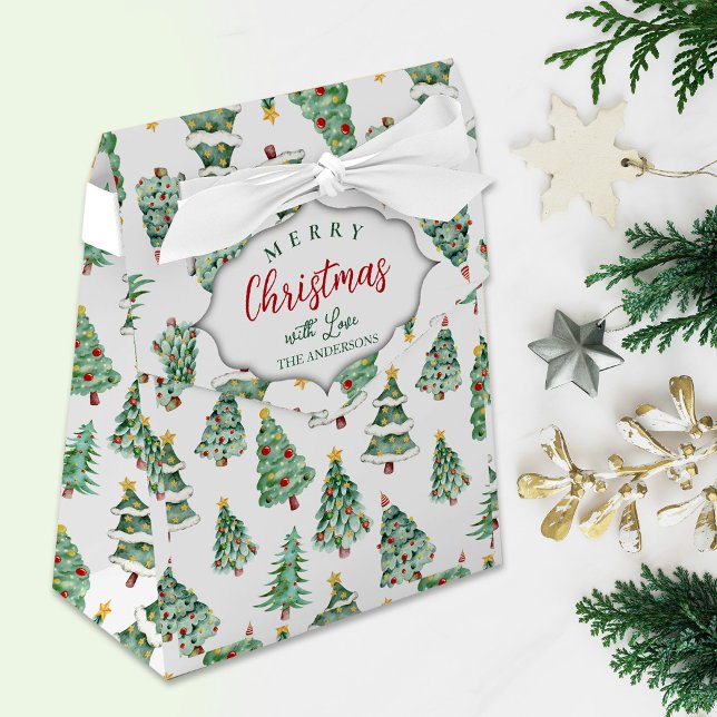 Merry Christmas tree pattern white green winter Favour Box (Creator Uploaded)