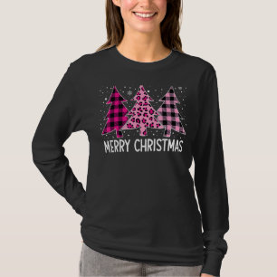 Merry Christmas Tree Pink Buffalo Plaid And Leopar T-Shirt