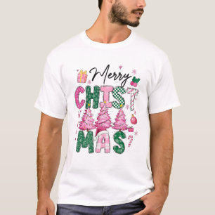 Merry Christmas Tree Pink Christmas Retro Vibes Gi T-Shirt