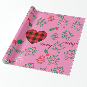 Merry Christmas Tree Pink  Wrapping Paper