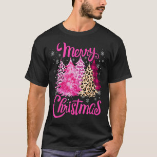 Merry Christmas Tree Pink  Xmas Leopard Matching F T-Shirt