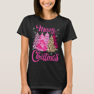 Merry Christmas Tree Pink Xmas Leopard Matching F T-Shirt