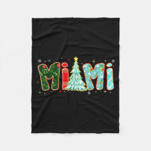 Merry Christmas Tree Plaid Mimi Aesthetic Mom Mama Fleece Blanket