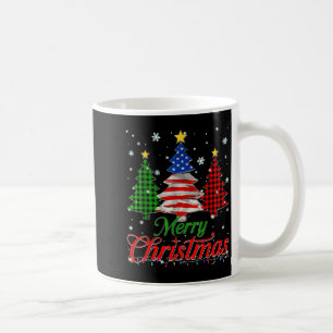 Merry Christmas Tree Plaid Us Flag Snowflake Xmas  Coffee Mug