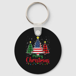 Merry Christmas Tree Plaid Us Flag Snowflake Xmas  Key Ring