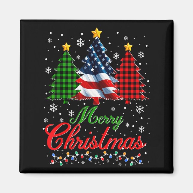 Merry Christmas Tree Plaid Us Flag Snowflake Xmas  Magnet (Front)