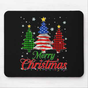 Merry Christmas Tree Plaid Us Flag Snowflake Xmas Mouse Pad