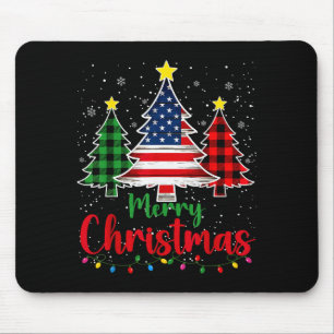 Merry Christmas Tree Plaid Us Flag Snowflake Xmas Mouse Pad