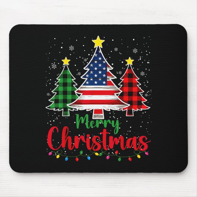 Merry Christmas Tree Plaid Us Flag Snowflake Xmas  Mouse Pad (Front)