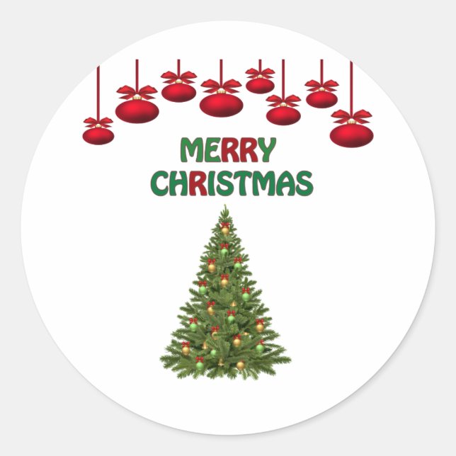 Merry Christmas Tree Presents Festive Holiday  Classic Round Sticker (Front)