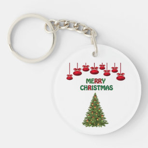 Merry Christmas Tree Presents Festive Holiday Key Ring
