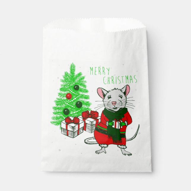 merry christmas tree rat funny favour bag (Front)