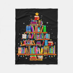 Merry Christmas Tree Reading Books Lover Librarian Fleece Blanket