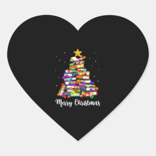 Merry Christmas Tree Reading Books Lover Librarian Heart Sticker