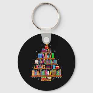 Merry Christmas Tree Reading Books Lover Librarian Key Ring