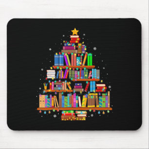 Merry Christmas Tree Reading Books Lover Librarian Mouse Pad