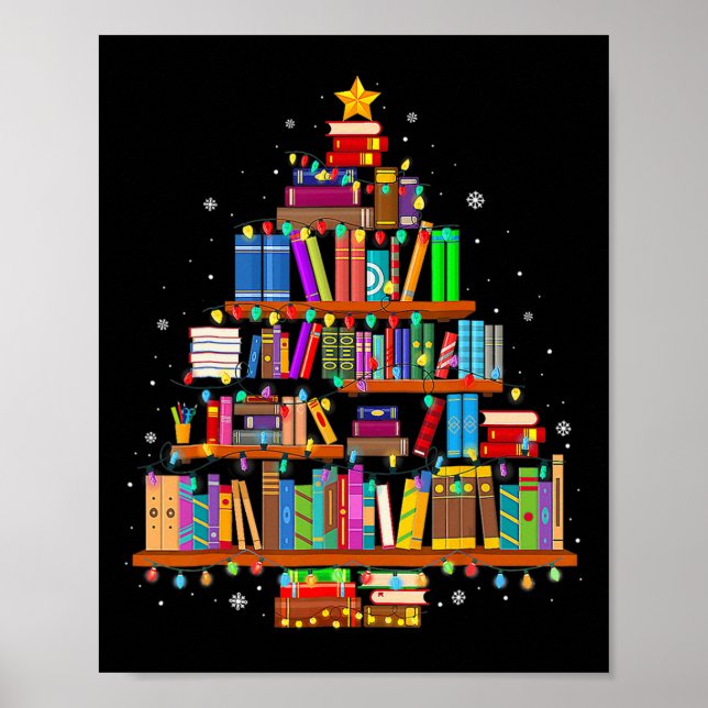 Merry Christmas Tree Reading Books Lover Librarian Poster (Front)