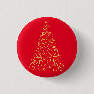 Merry christmas tree- red 3 cm round badge