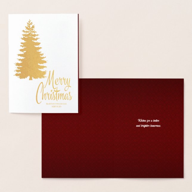 Merry Christmas Tree Red and Gold Business Foil Card (Display)