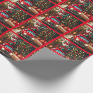 Merry Christmas tree red car bringing gifts Wrapping Paper