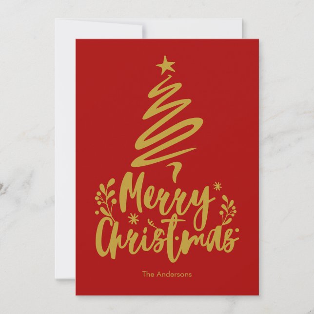 Merry Christmas Tree Red Christmas Card (Front)