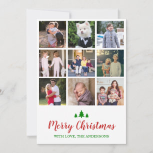 Merry Christmas Tree Red Dots 9 Photo Collage Holiday Card