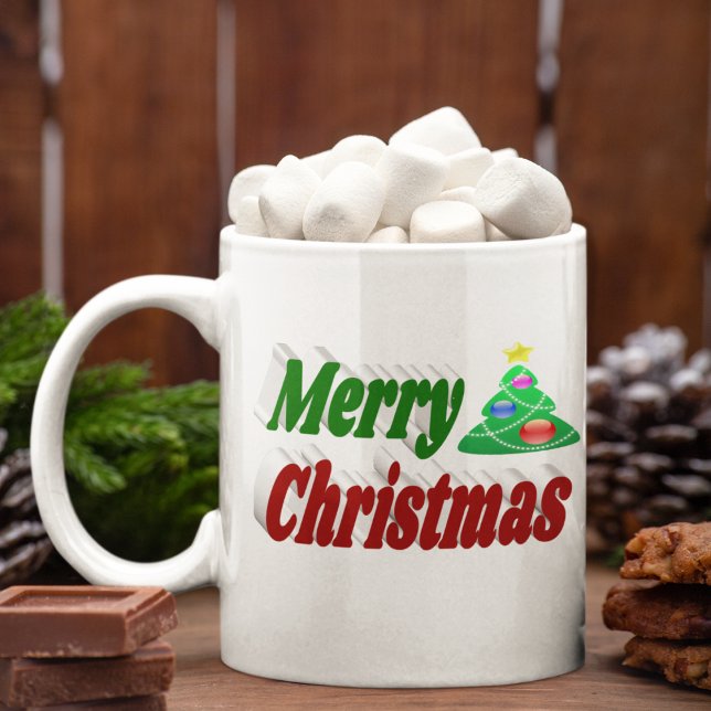 Merry Christmas Tree red green half typography Coffee Mug (Creator Uploaded)