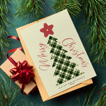Merry Christmas tree red green plaid non-photo Holiday Card<br><div class="desc">Retro style red and green plaid tartan tree and star shapes handwritten Merry Christmas script nonphoto simple holiday card. Easy to personalise with your family name and year.</div>