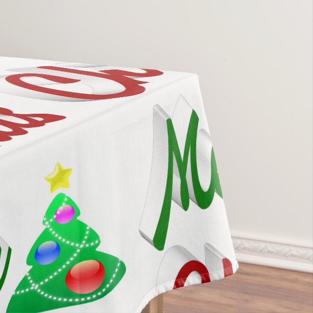 Merry Christmas Tree red green script  Tablecloth (In Situ)